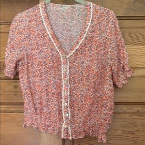 ESQUALO Pink and White Ruffled Buttoned Blouse